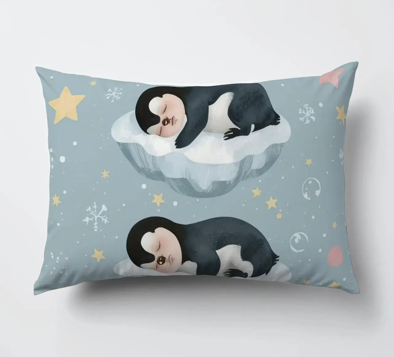 Due simpatici pinguini addormentati con elementi celestiali cuscino da DesignDoodle