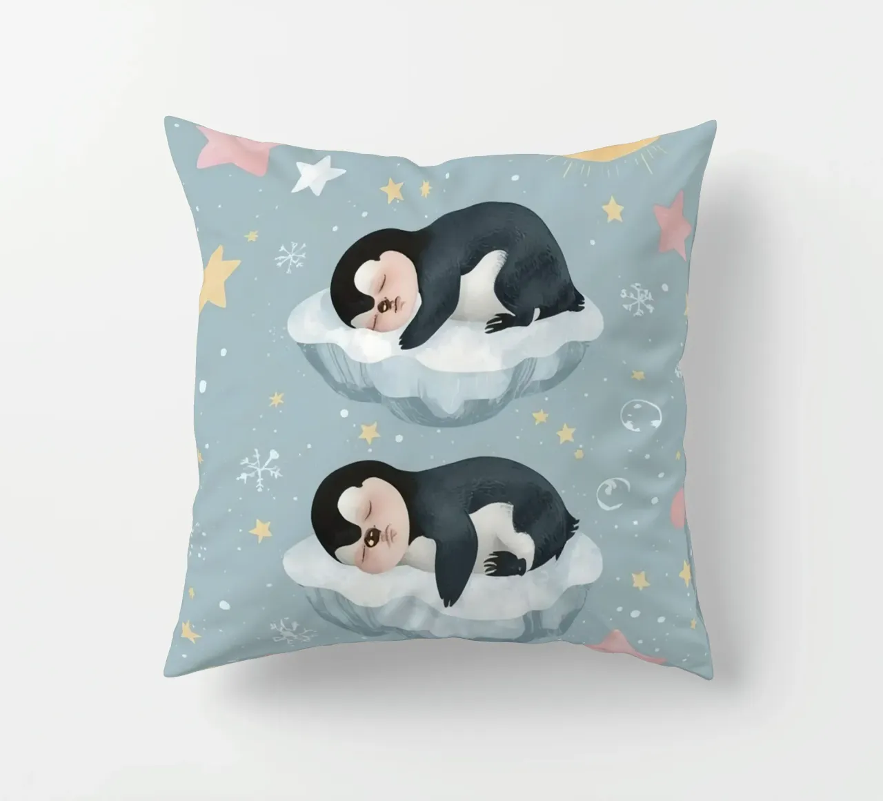 Due simpatici pinguini addormentati con elementi celestiali cuscino da DesignDoodle