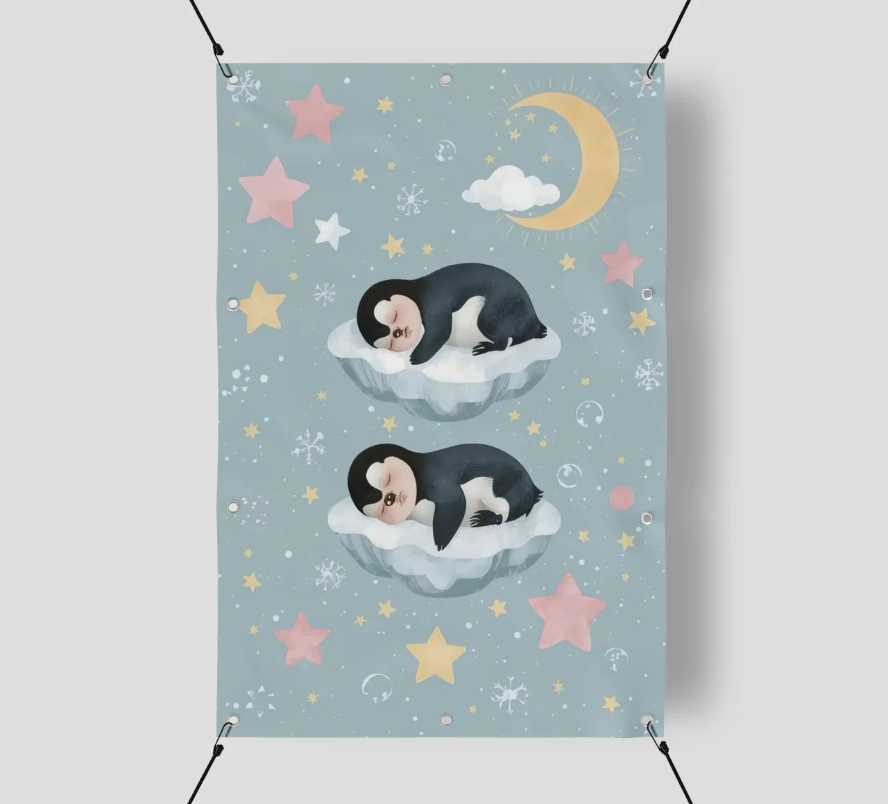 Due simpatici pinguini addormentati con elementi celestiali telo in pvc da DesignDoodle