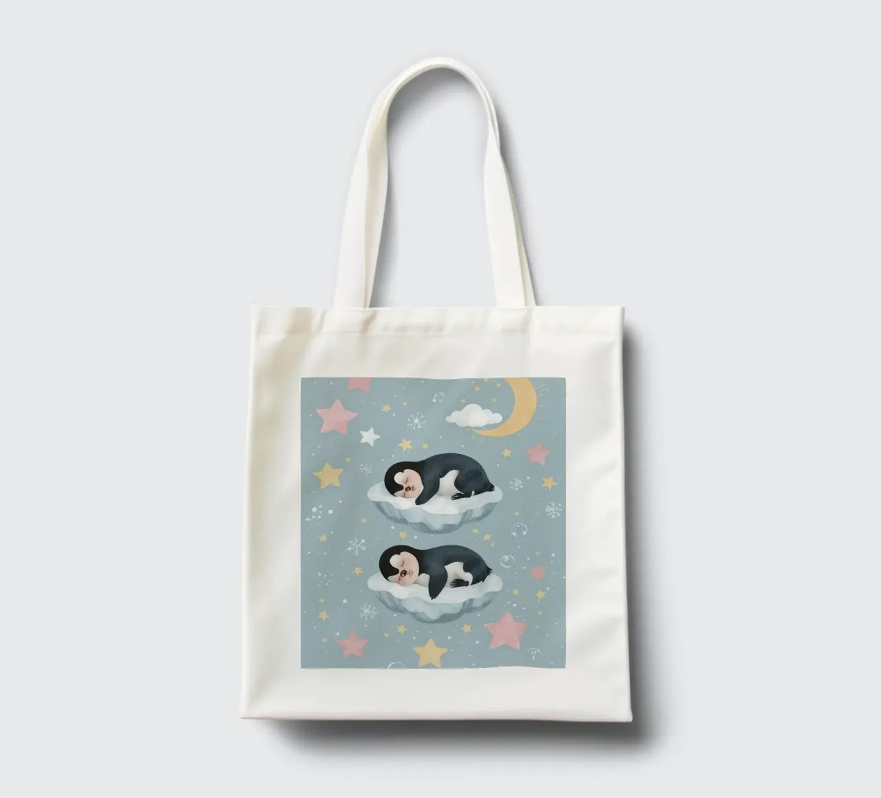 Due simpatici pinguini addormentati con elementi celestiali borsa in juta da DesignDoodle