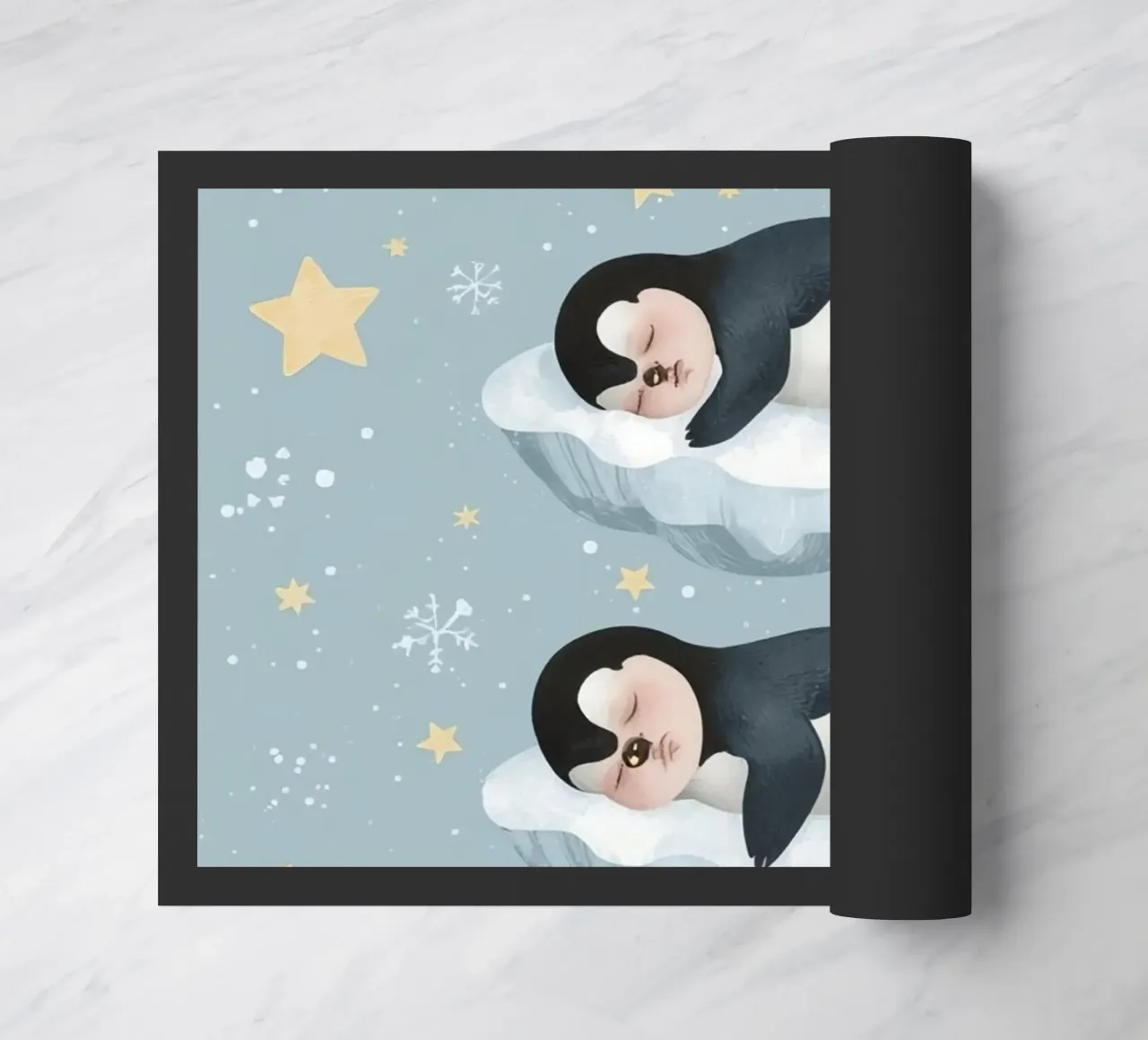 Due simpatici pinguini addormentati con elementi celestiali zerbino da DesignDoodle