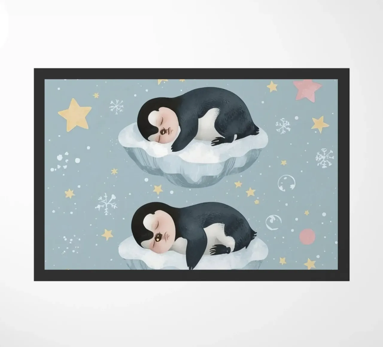 Due simpatici pinguini addormentati con elementi celestiali zerbino da DesignDoodle