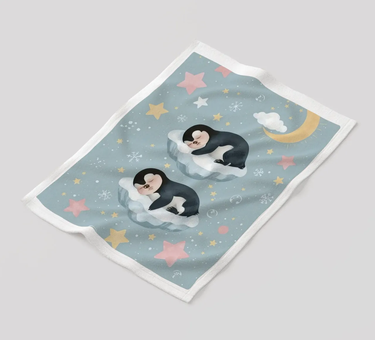 Due simpatici pinguini addormentati con elementi celestiali coperta in pile da DesignDoodle