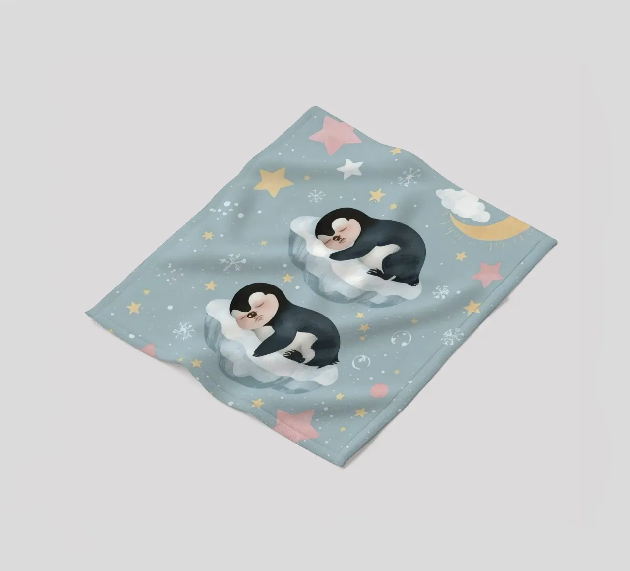 Due simpatici pinguini addormentati con elementi celestiali coperta in pile da DesignDoodle