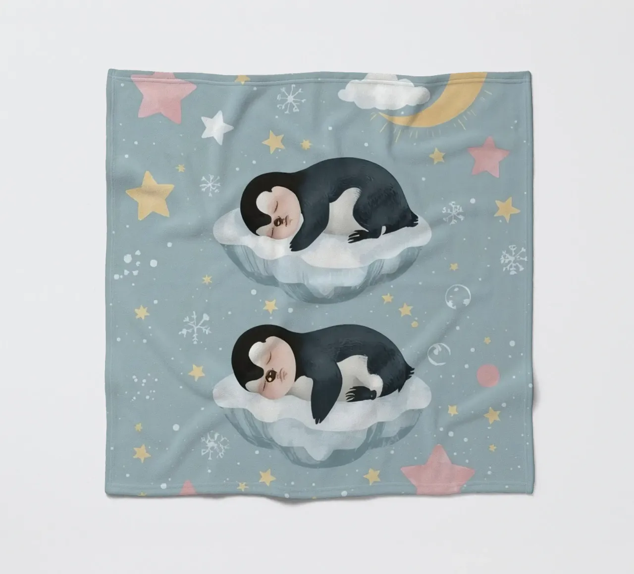 Due simpatici pinguini addormentati con elementi celestiali coperta in pile da DesignDoodle