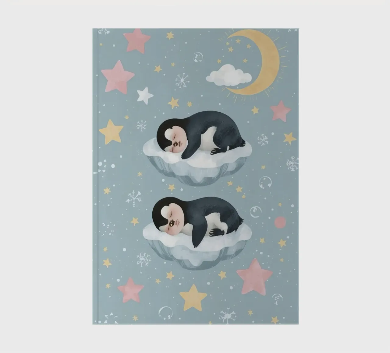 Due simpatici pinguini addormentati con elementi celestiali diario da DesignDoodle