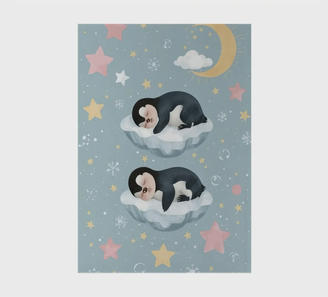 Due simpatici pinguini addormentati con elementi celestiali diario da DesignDoodle