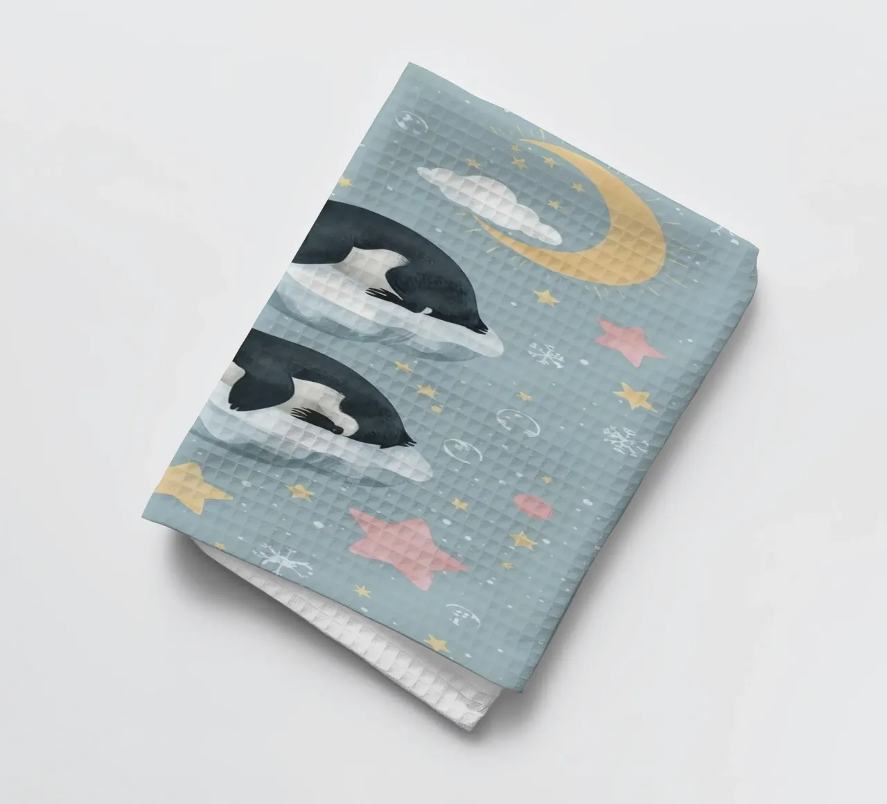 Due simpatici pinguini addormentati con elementi celestiali canovaccio da cucina da DesignDoodle