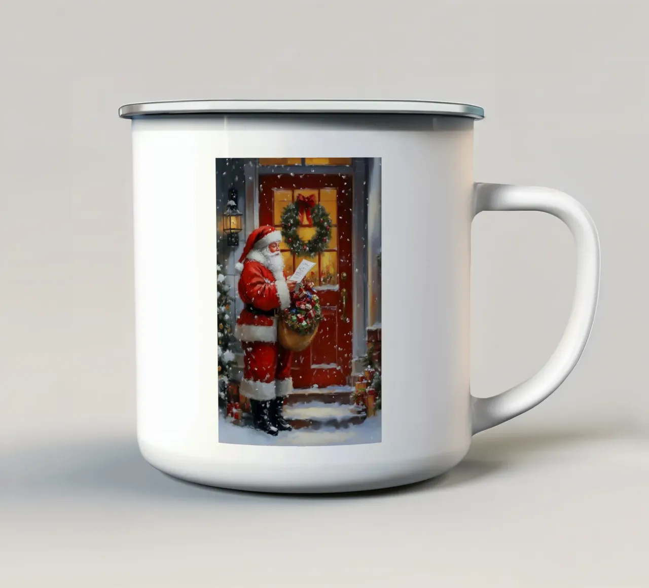 Kerstman Kunstdruk emaille mok van Cozy Vibes