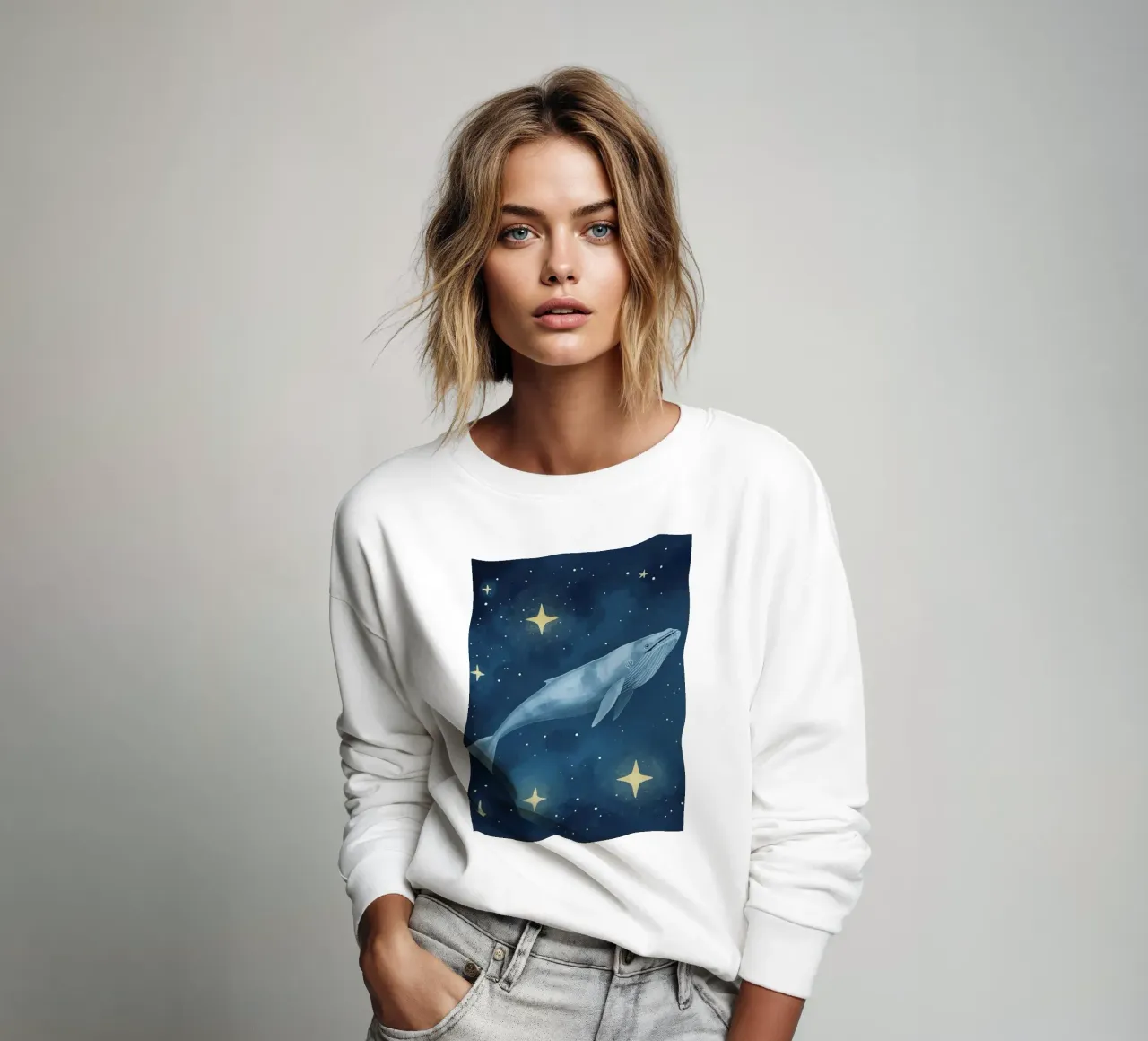 Due balene che nuotano tra le stelle spaziali nel cielo notturno felpa da DesignDoodle