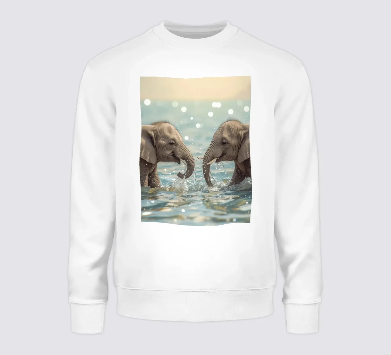 Dos jóvenes elefantes felices jugando en aguas poco profundas sudadera de DesignDoodle