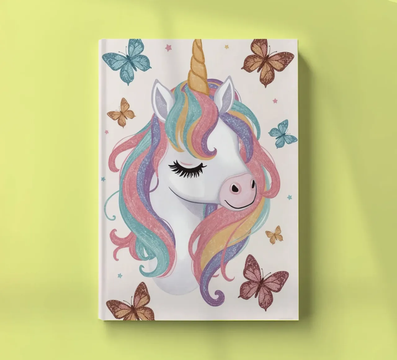 Unicorn with Rainbow Mane and Butterflies notebook by DesignDoodle
