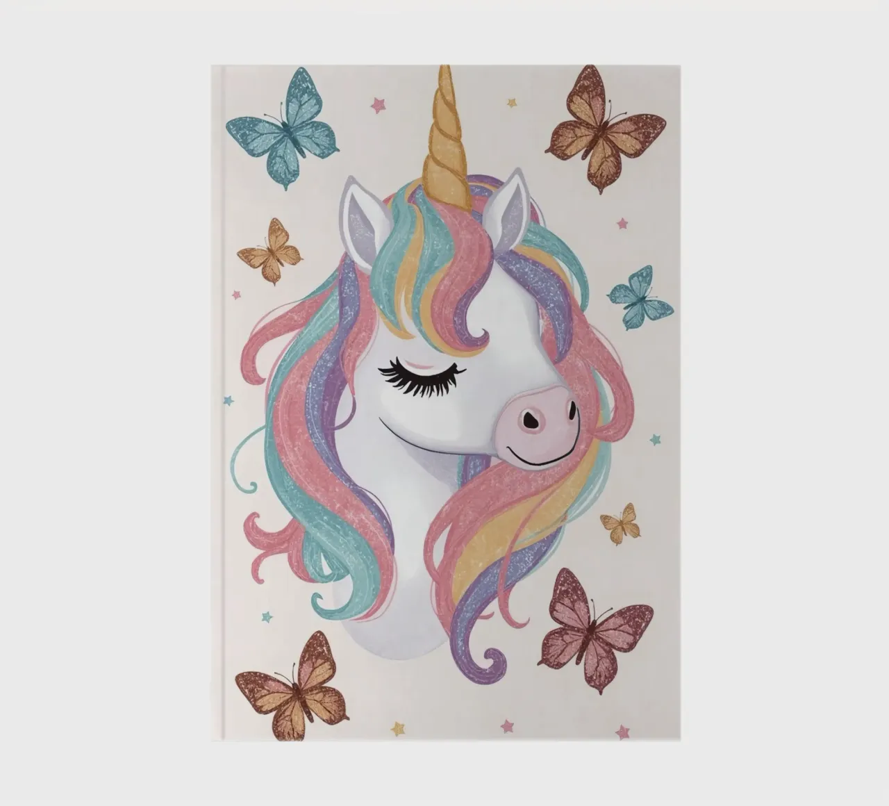 Unicorn with Rainbow Mane and Butterflies notebook by DesignDoodle