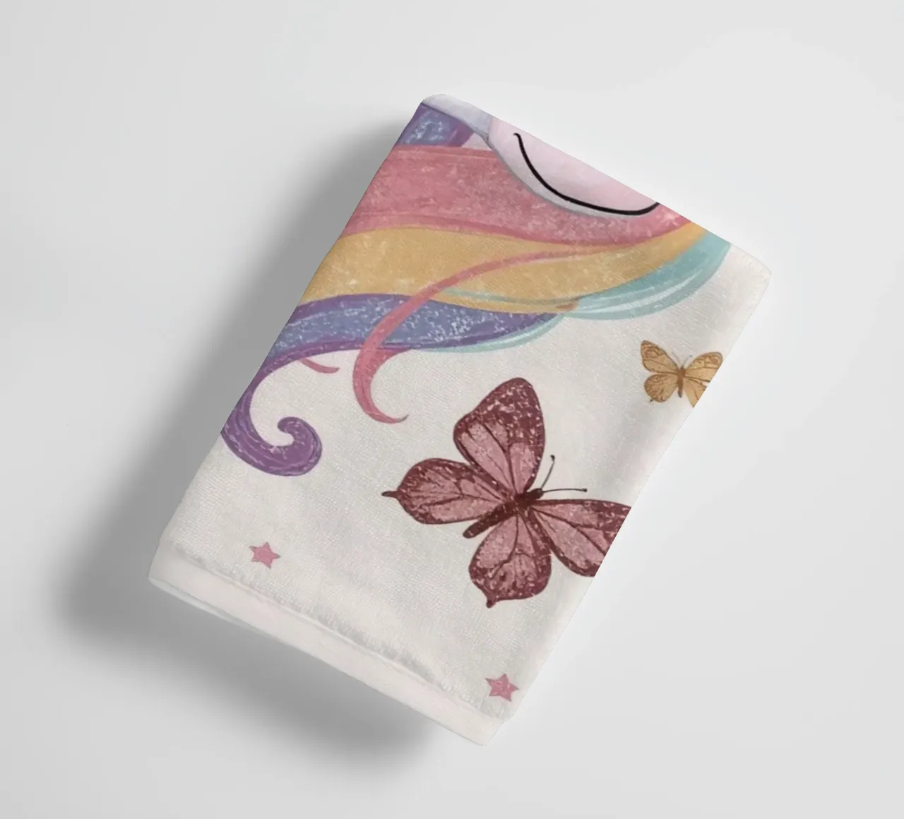Unicorn with Rainbow Mane and Butterflies towel by DesignDoodle