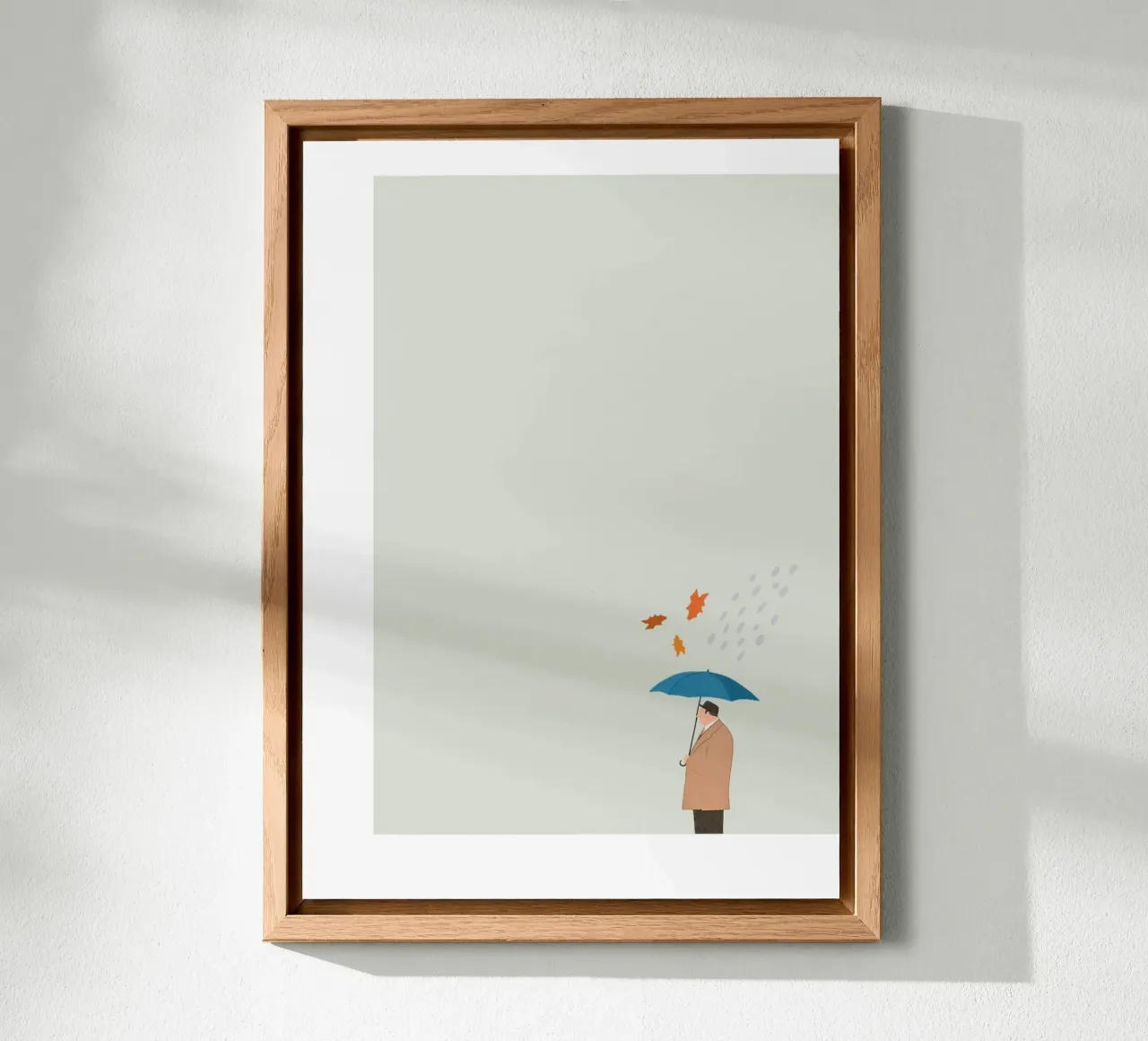 Man in the Rain Herbst Poster Illustration Herbst Regen alluminio dibond da LIMITED EDITION LETTERS