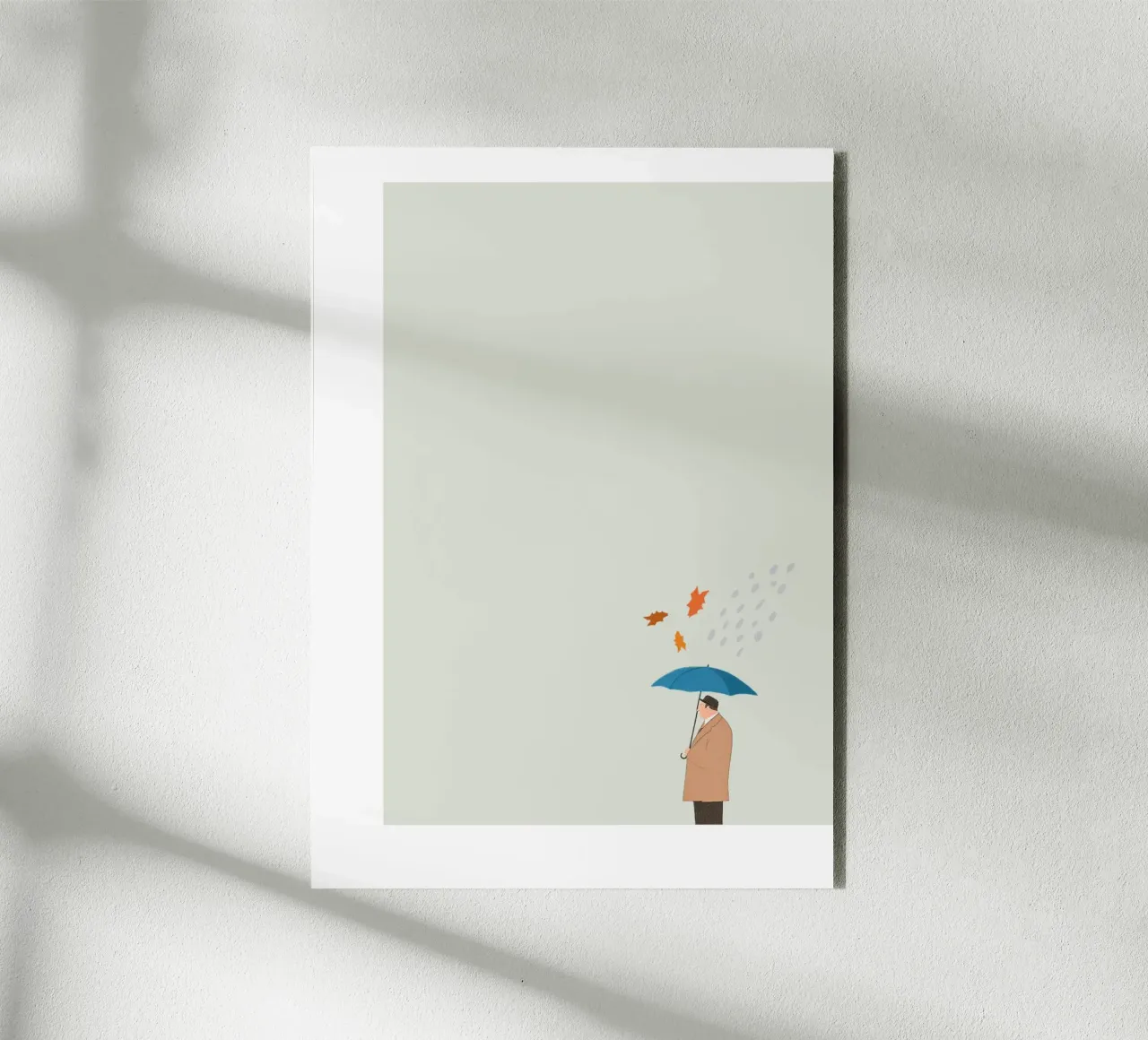 Man in the Rain Herbst Poster Illustration Herbst Regen alluminio dibond da LIMITED EDITION LETTERS