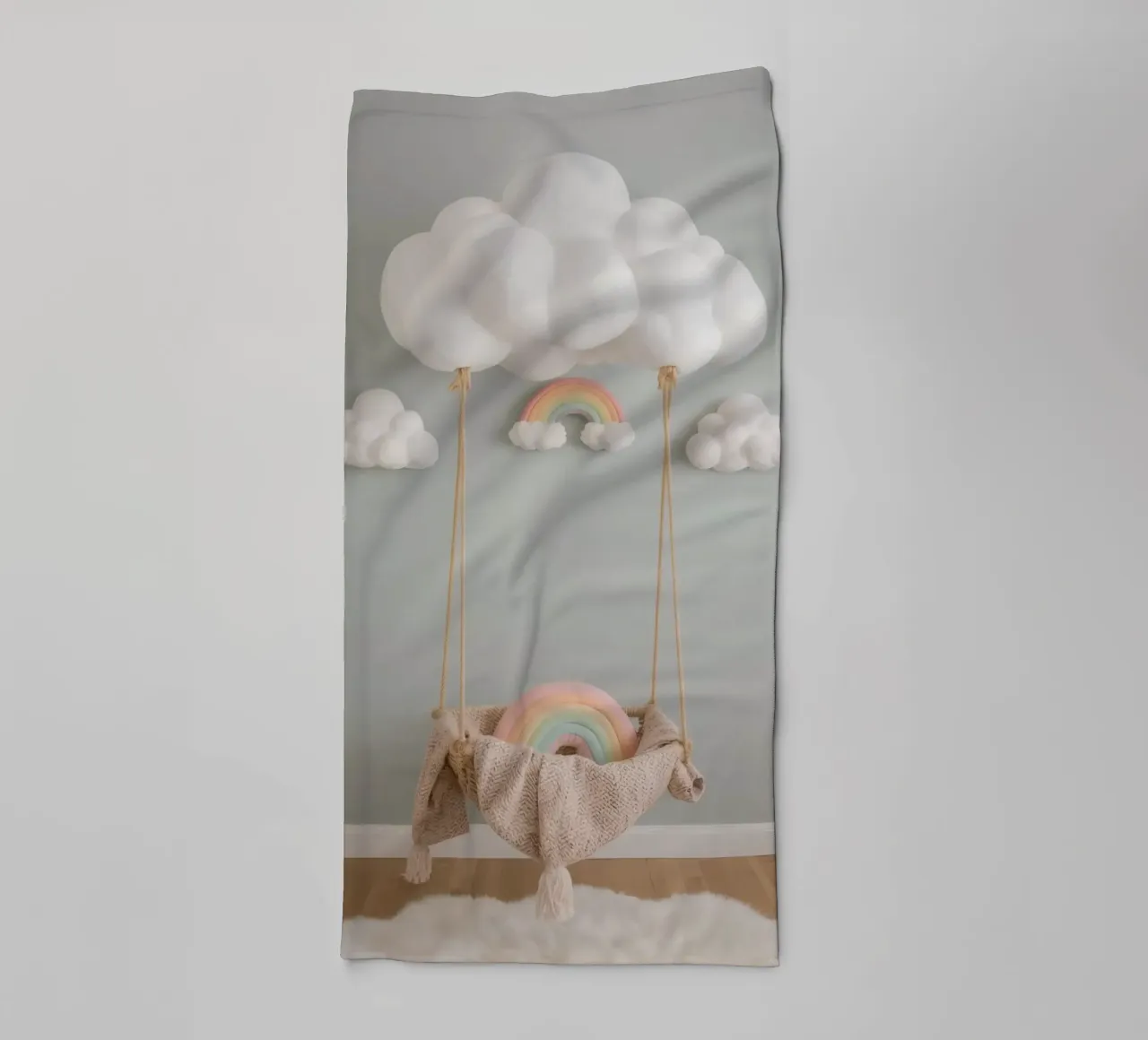 Wall hanging with clouds rainbow and swing towel by DesignDoodle