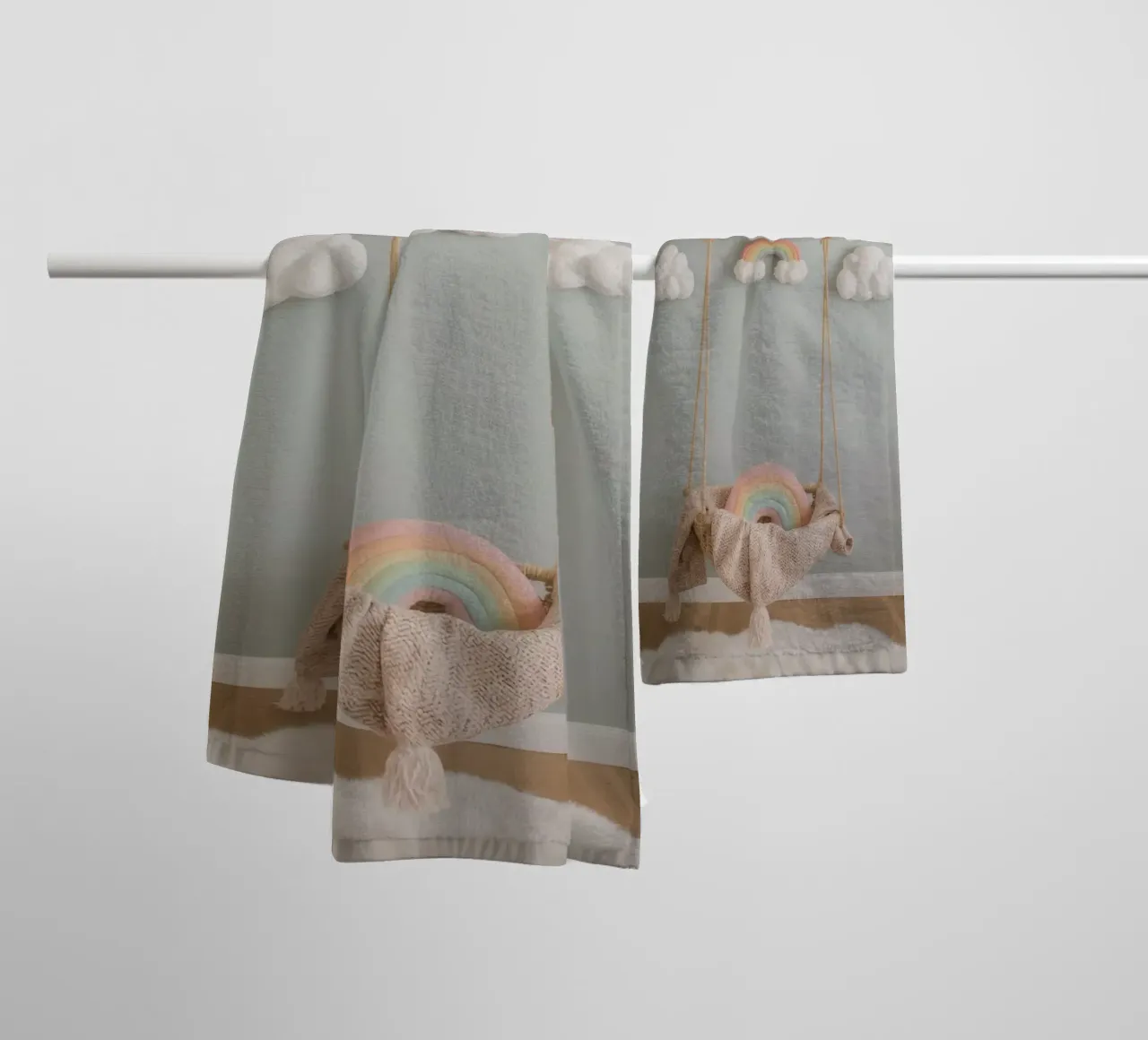 Wall hanging with clouds rainbow and swing towel by DesignDoodle