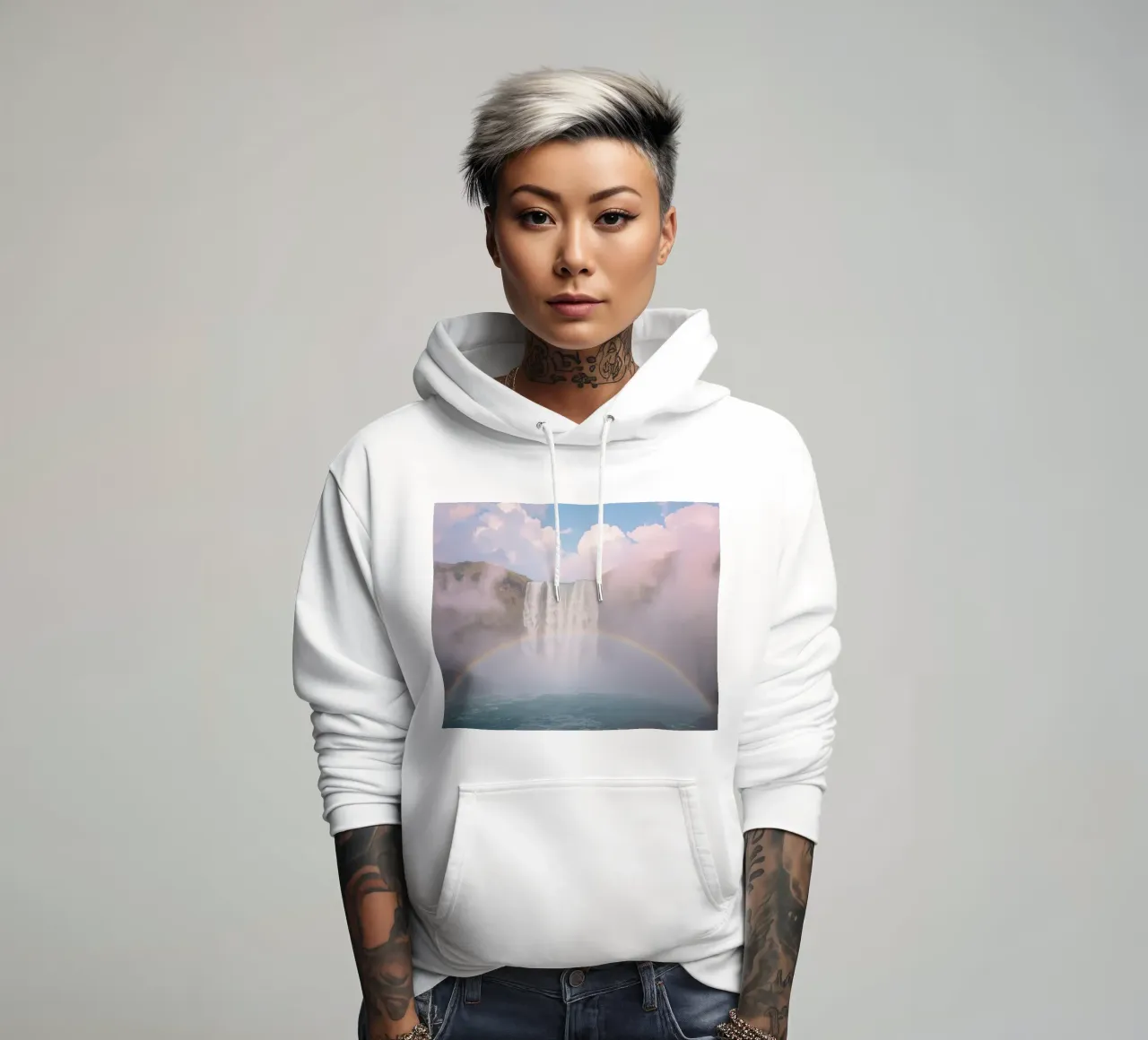 Cascata con arcobaleno e nebbia felpa con cappuccio da DesignDoodle