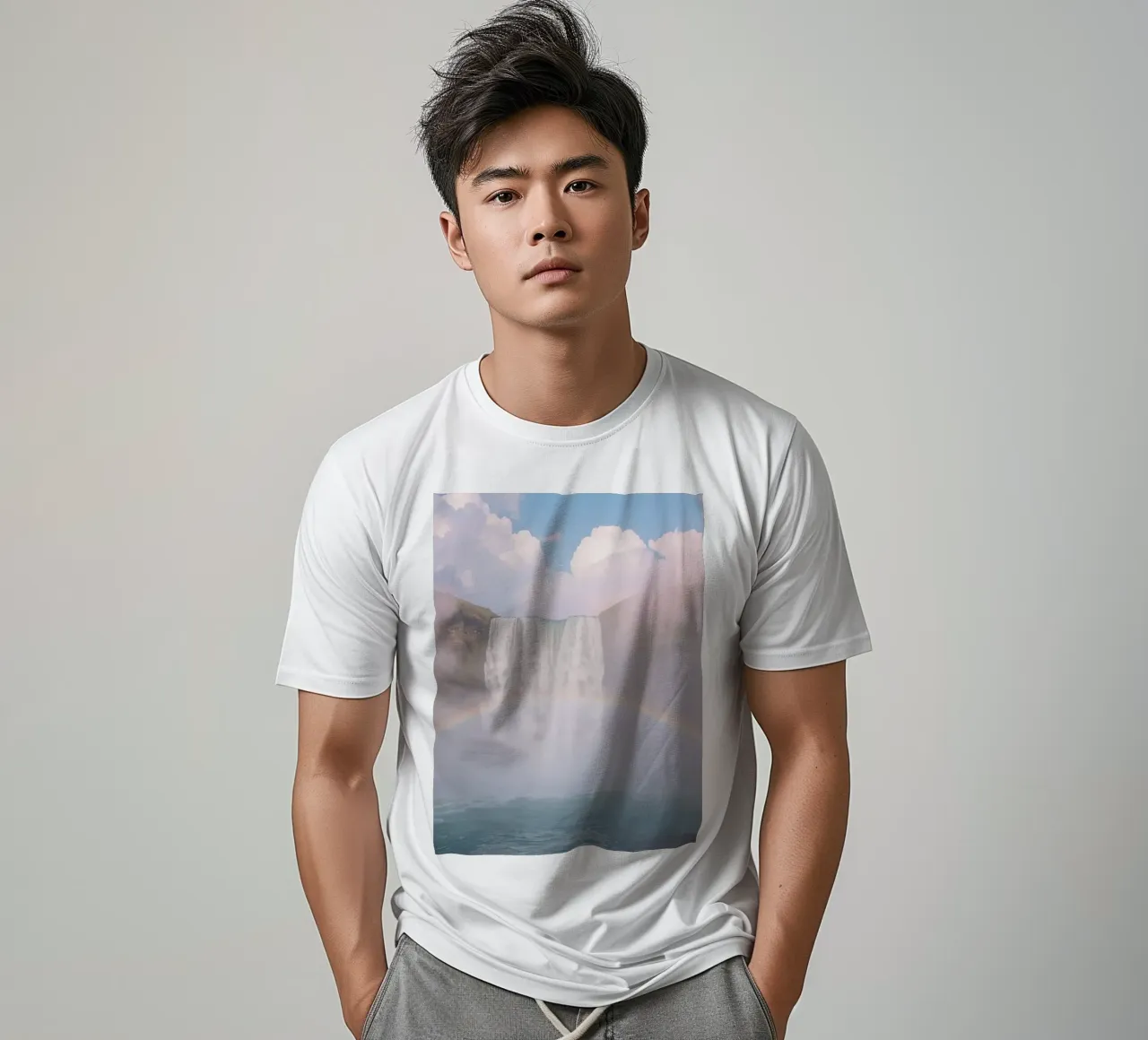 Cascata con arcobaleno e nebbia t-shirt da DesignDoodle