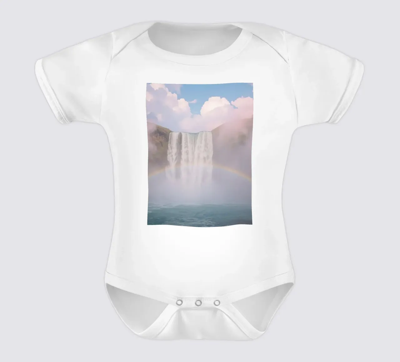 Cascata con arcobaleno e nebbia body neonato maniche corte da DesignDoodle
