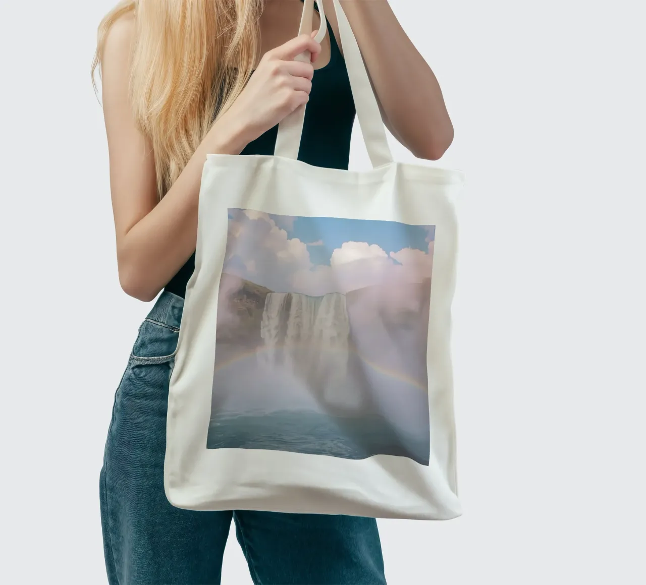 Cascata con arcobaleno e nebbia borsa in juta da DesignDoodle