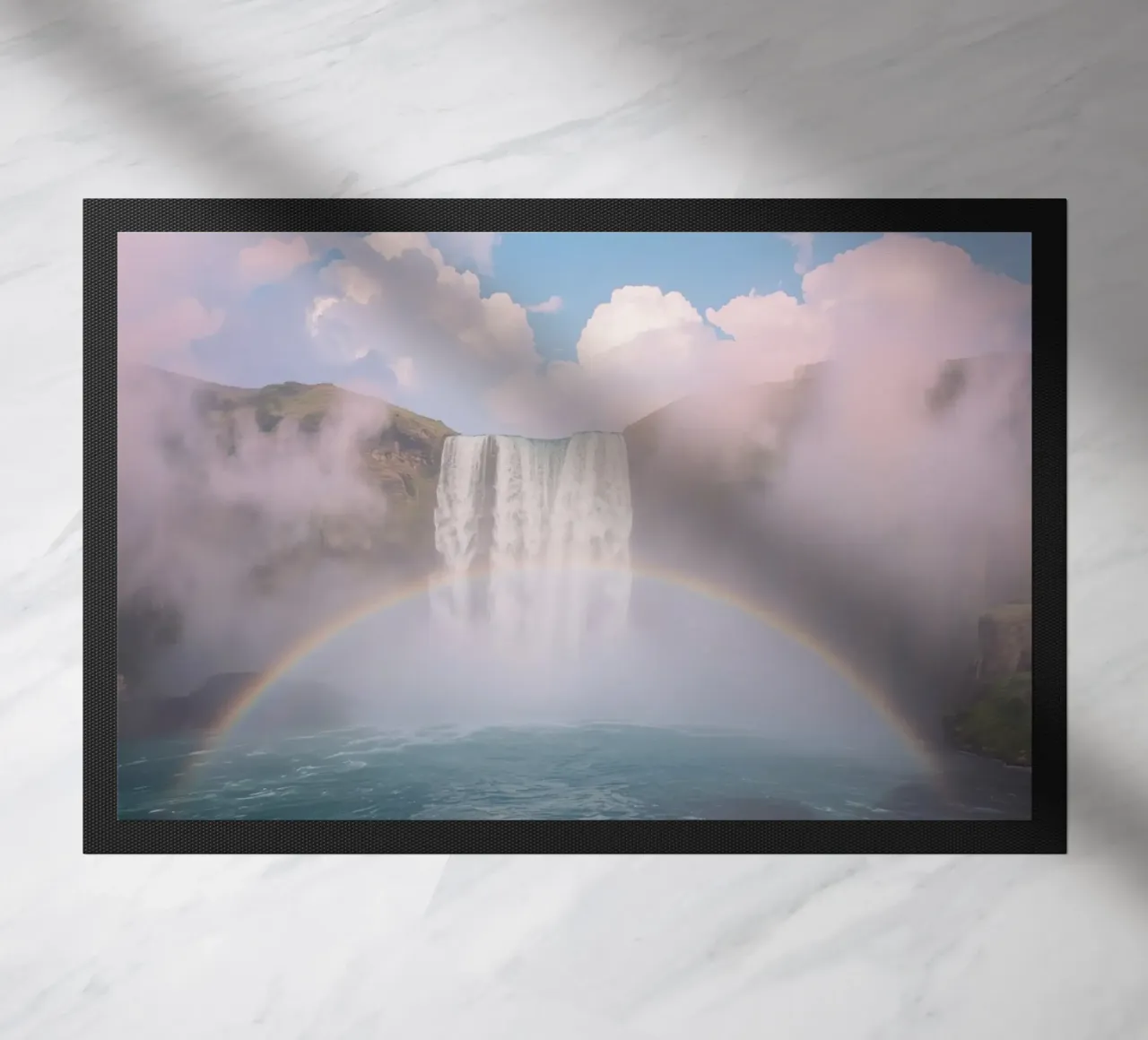 Cascata con arcobaleno e nebbia zerbino da DesignDoodle