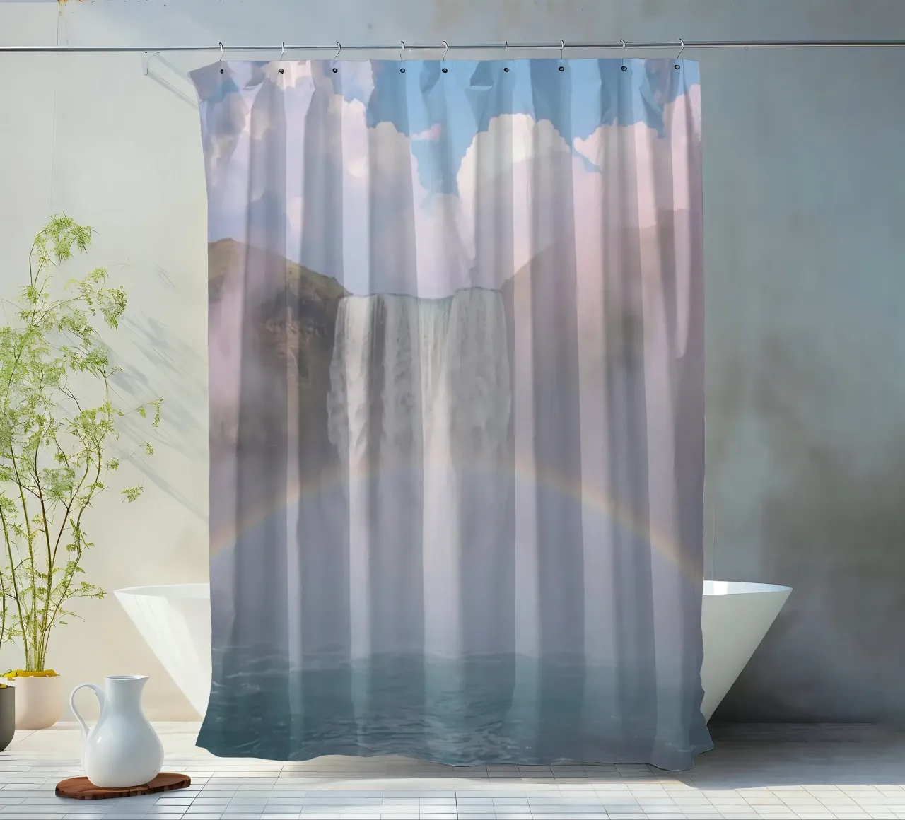 Cascata con arcobaleno e nebbia tenda da doccia da DesignDoodle