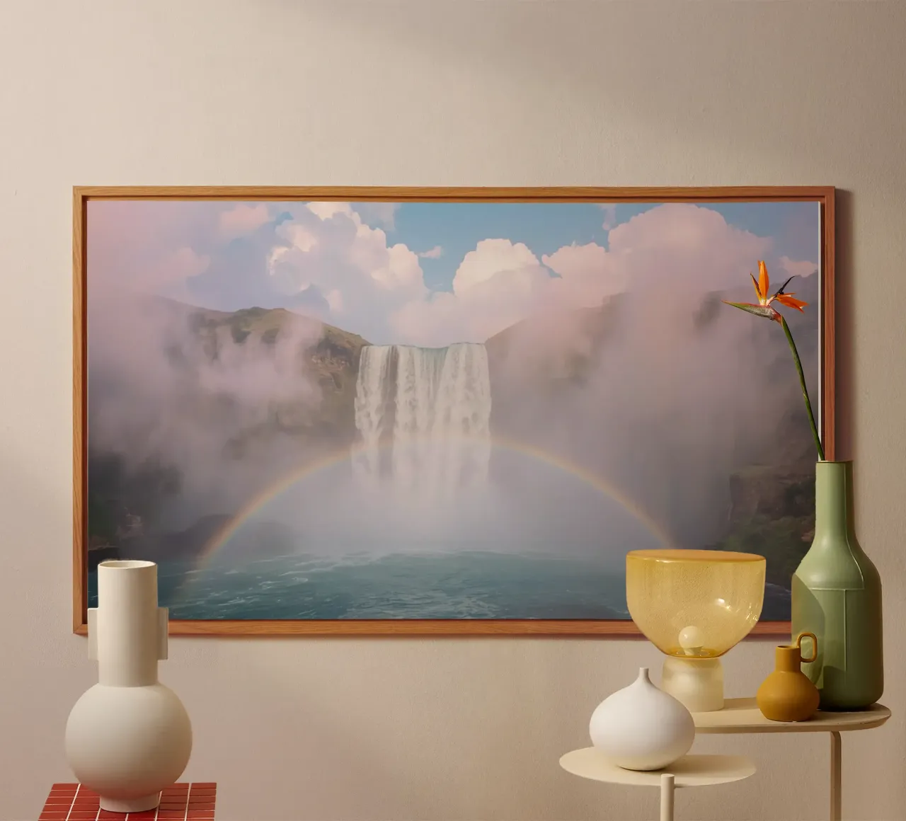 Cascata con arcobaleno e nebbia pannello forex da DesignDoodle