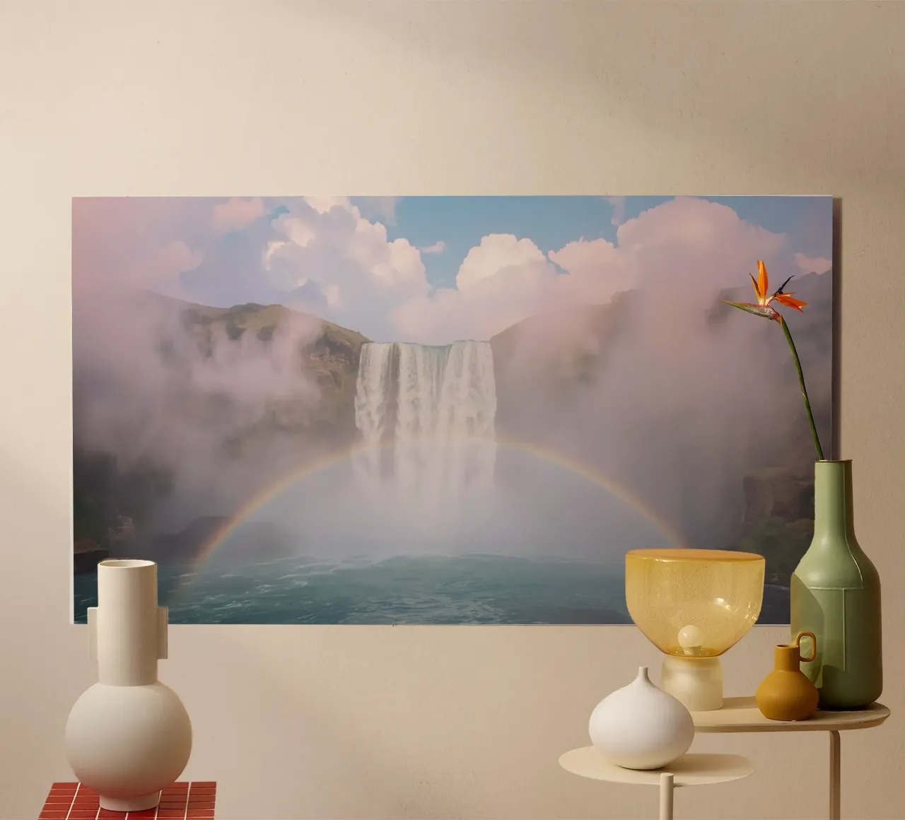 Cascata con arcobaleno e nebbia pannello forex da DesignDoodle