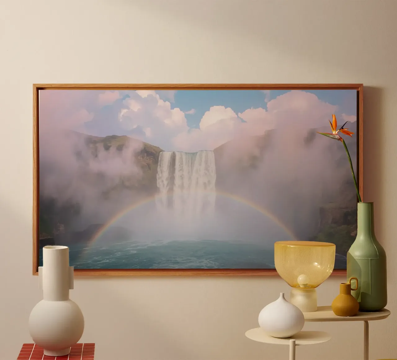 Cascata con arcobaleno e nebbia tela da DesignDoodle
