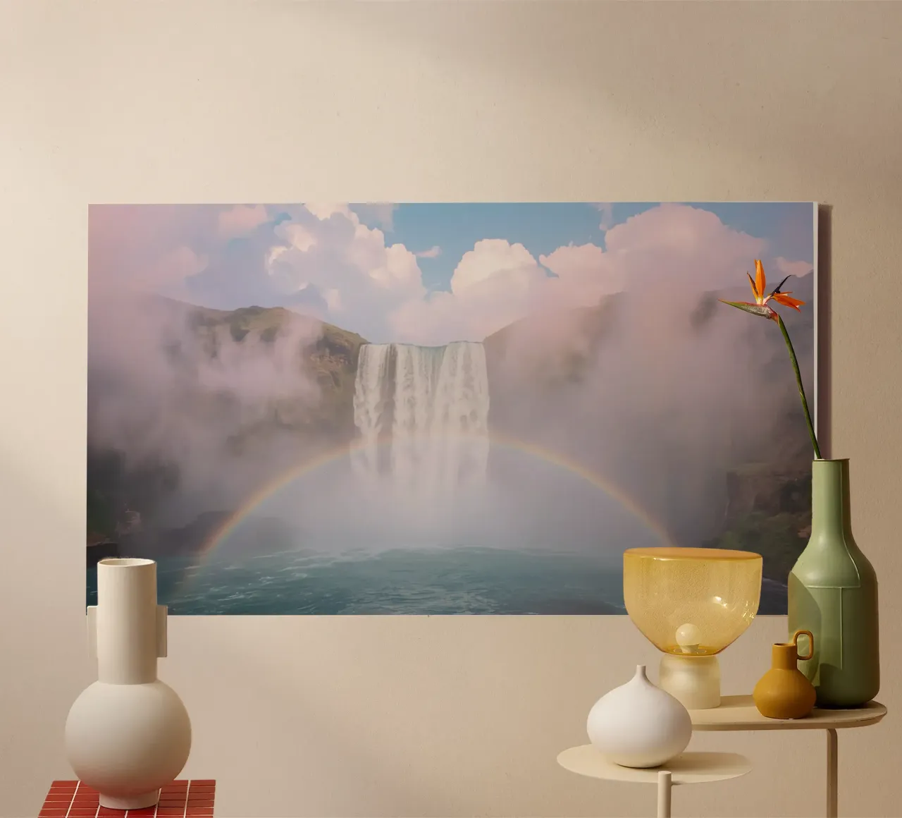 Cascata con arcobaleno e nebbia tela da DesignDoodle