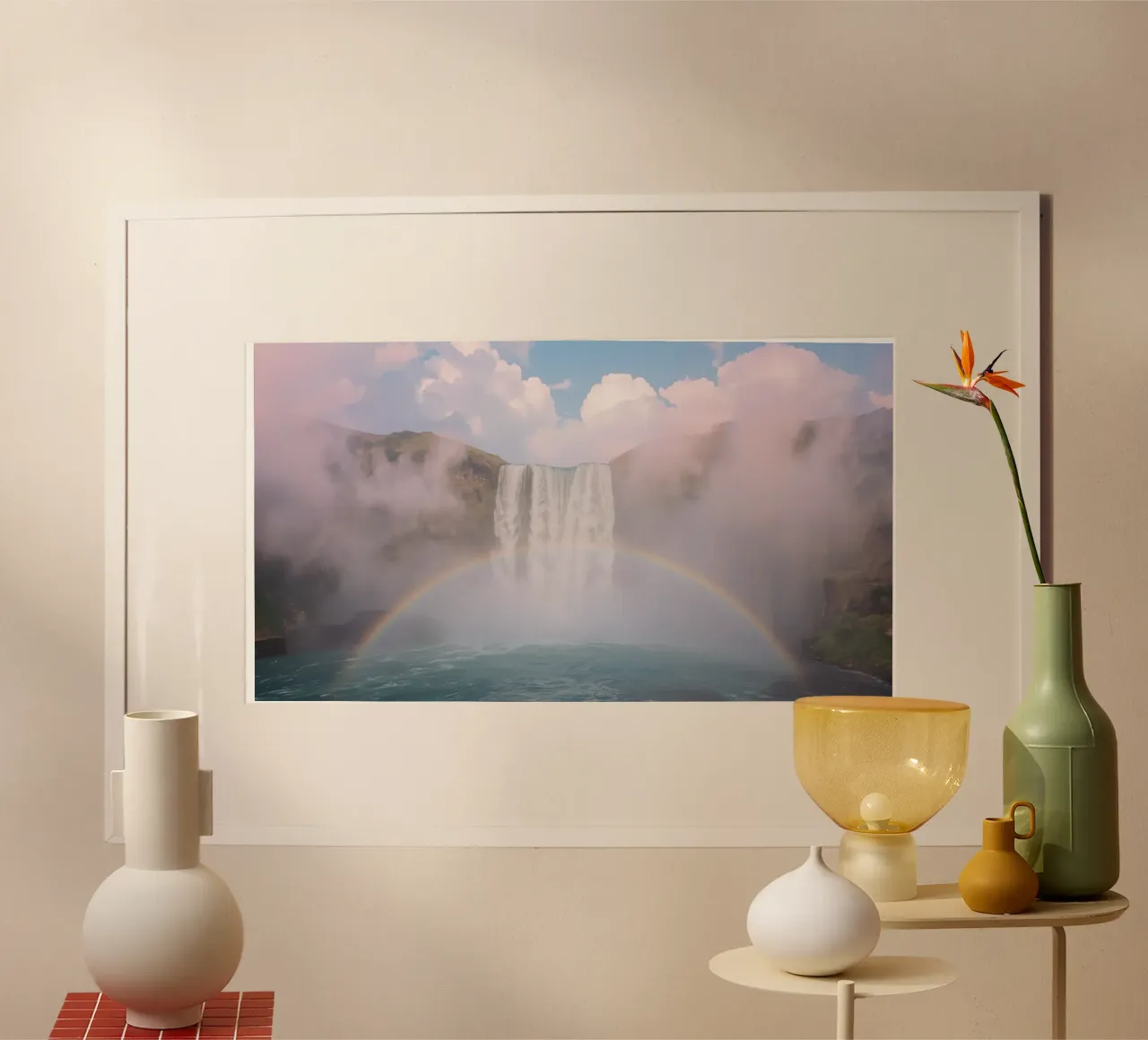Cascata con arcobaleno e nebbia poster da DesignDoodle