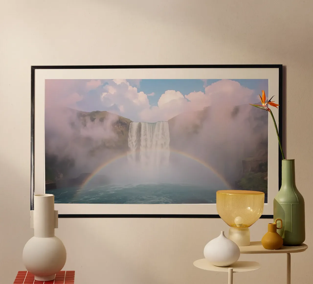 Cascata con arcobaleno e nebbia poster da DesignDoodle