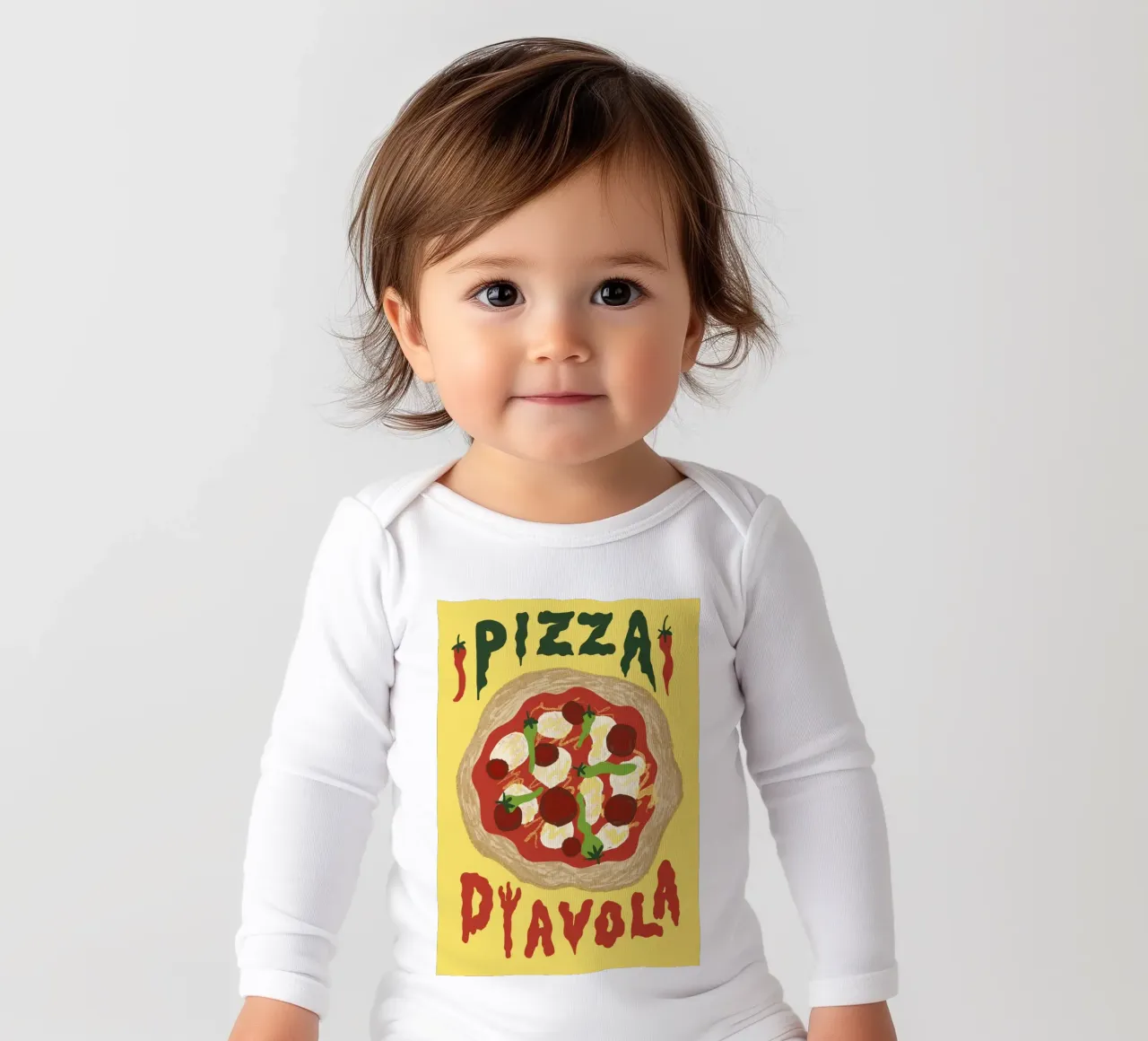 Pizza Diavola long-sleeve baby romper by Studio Dolci