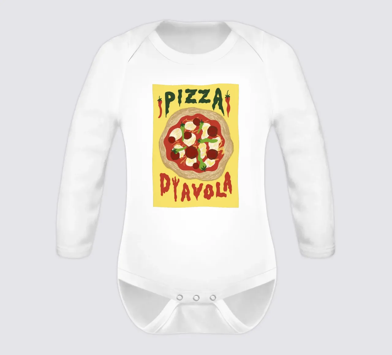 Pizza Diavola long-sleeve baby romper by Studio Dolci