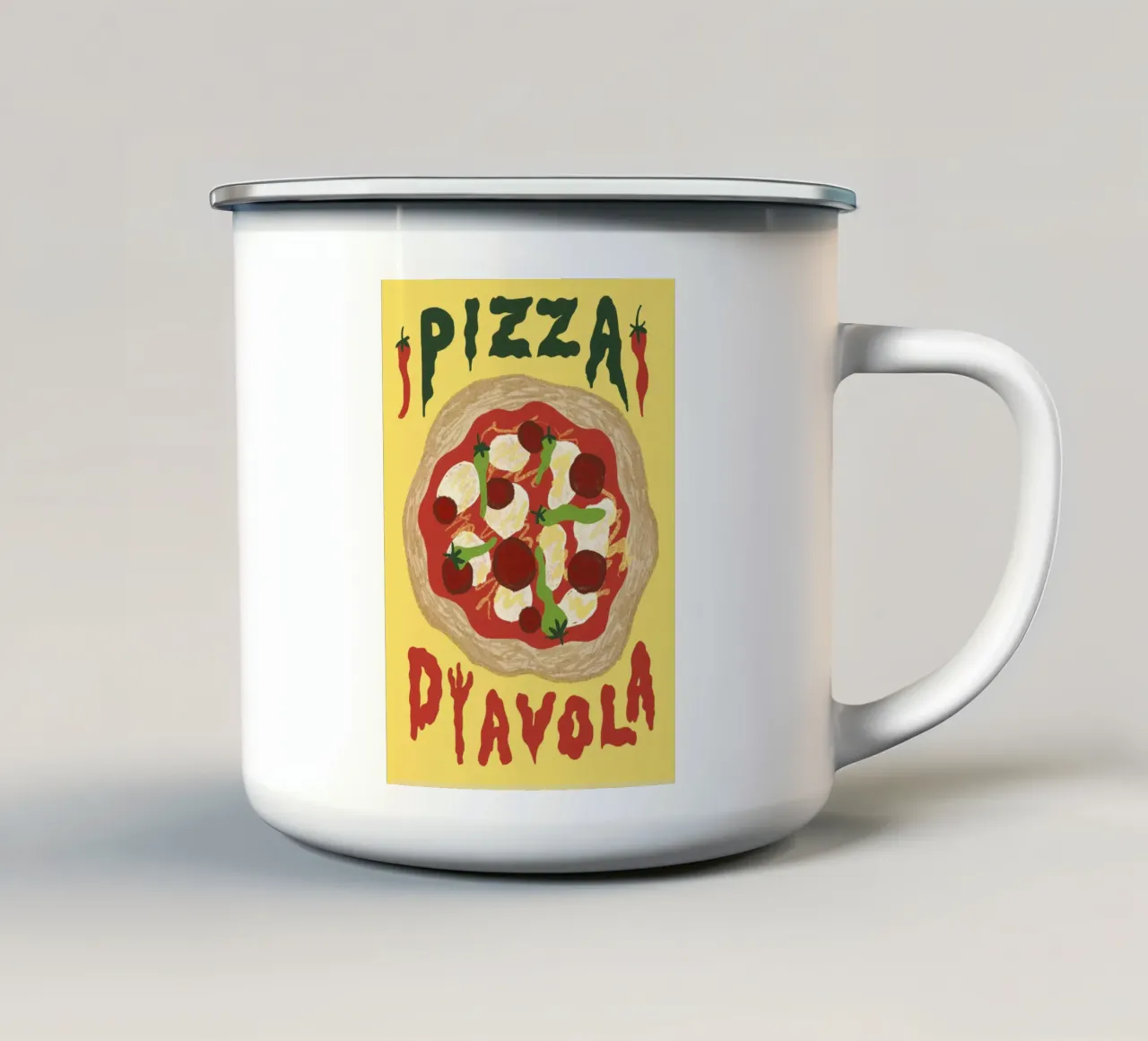 Pizza Diavola tazza in smalto da Studio Dolci
