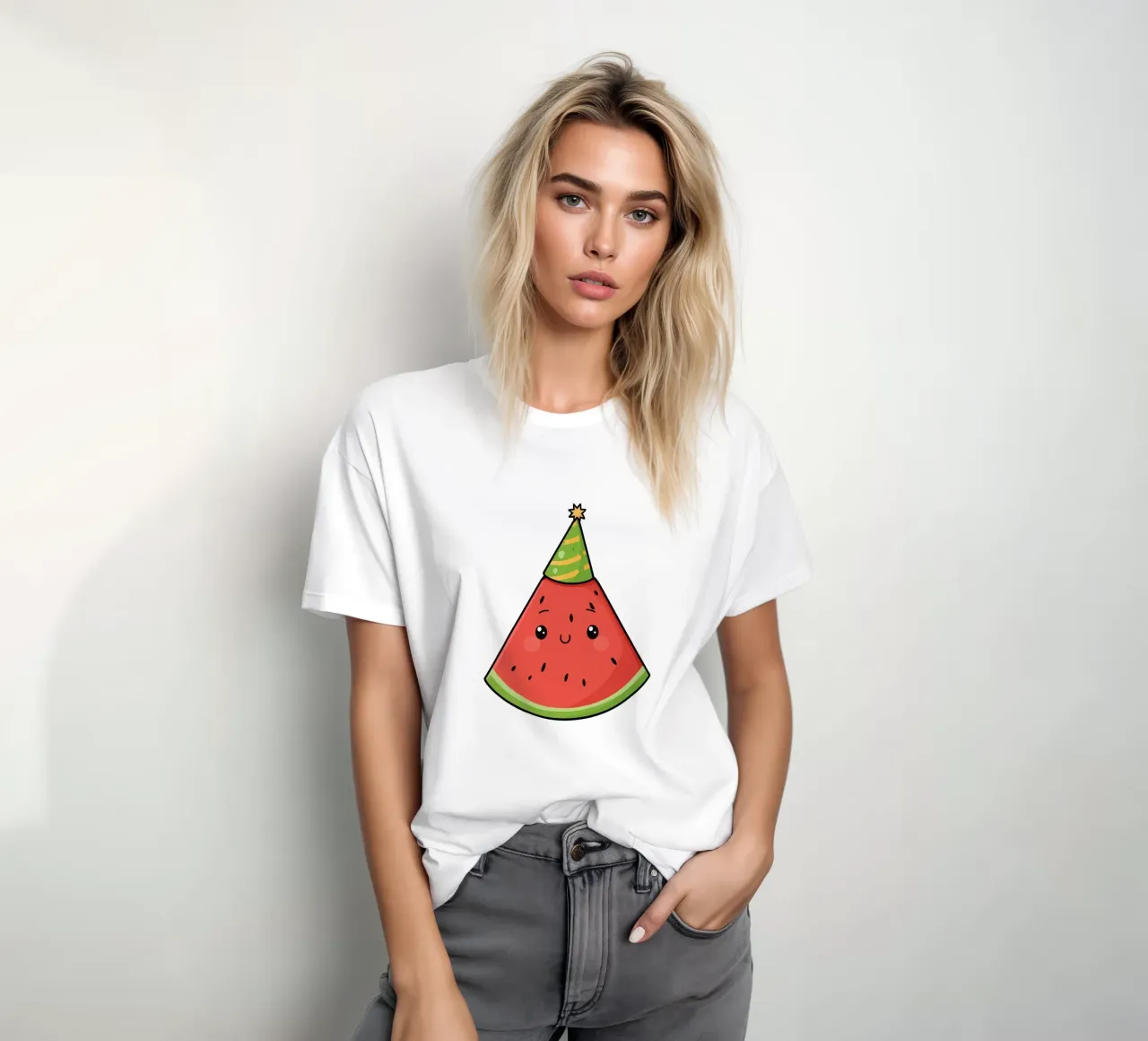 Fetta di cocomero felice con cappello da festa t-shirt da DesignDoodle
