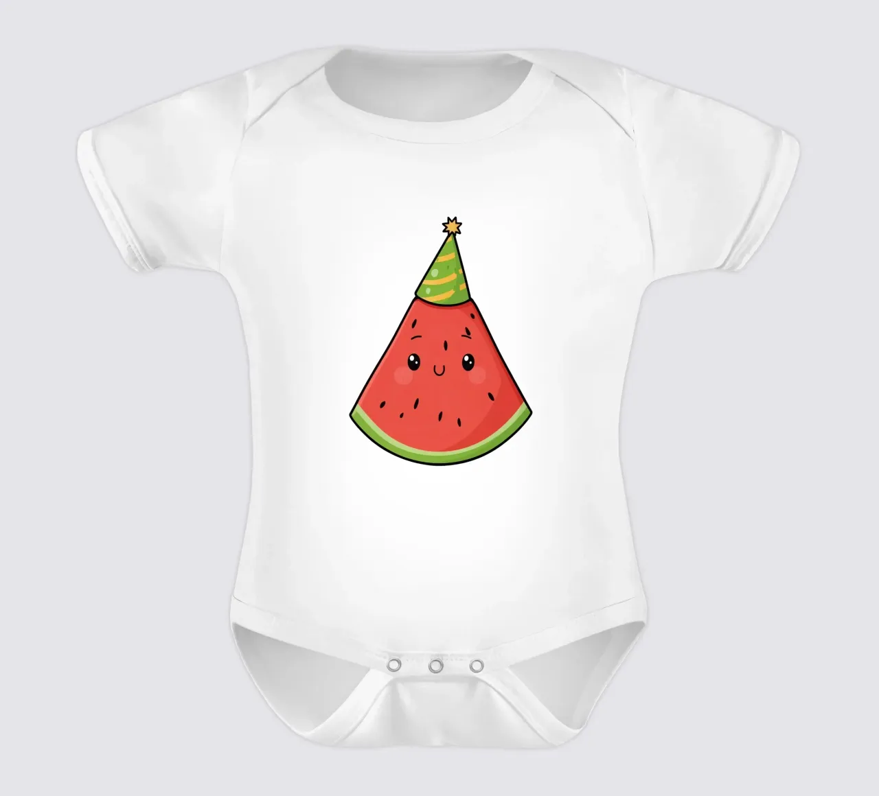 Fetta di cocomero felice con cappello da festa body neonato maniche corte da DesignDoodle