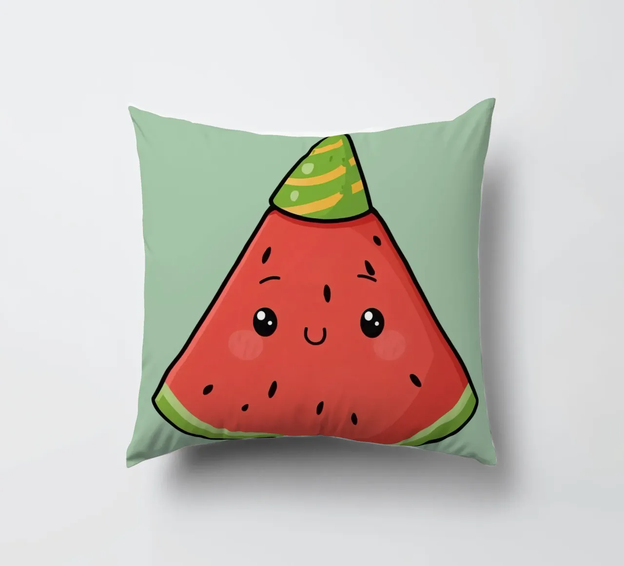 Fetta di cocomero felice con cappello da festa cuscino da DesignDoodle