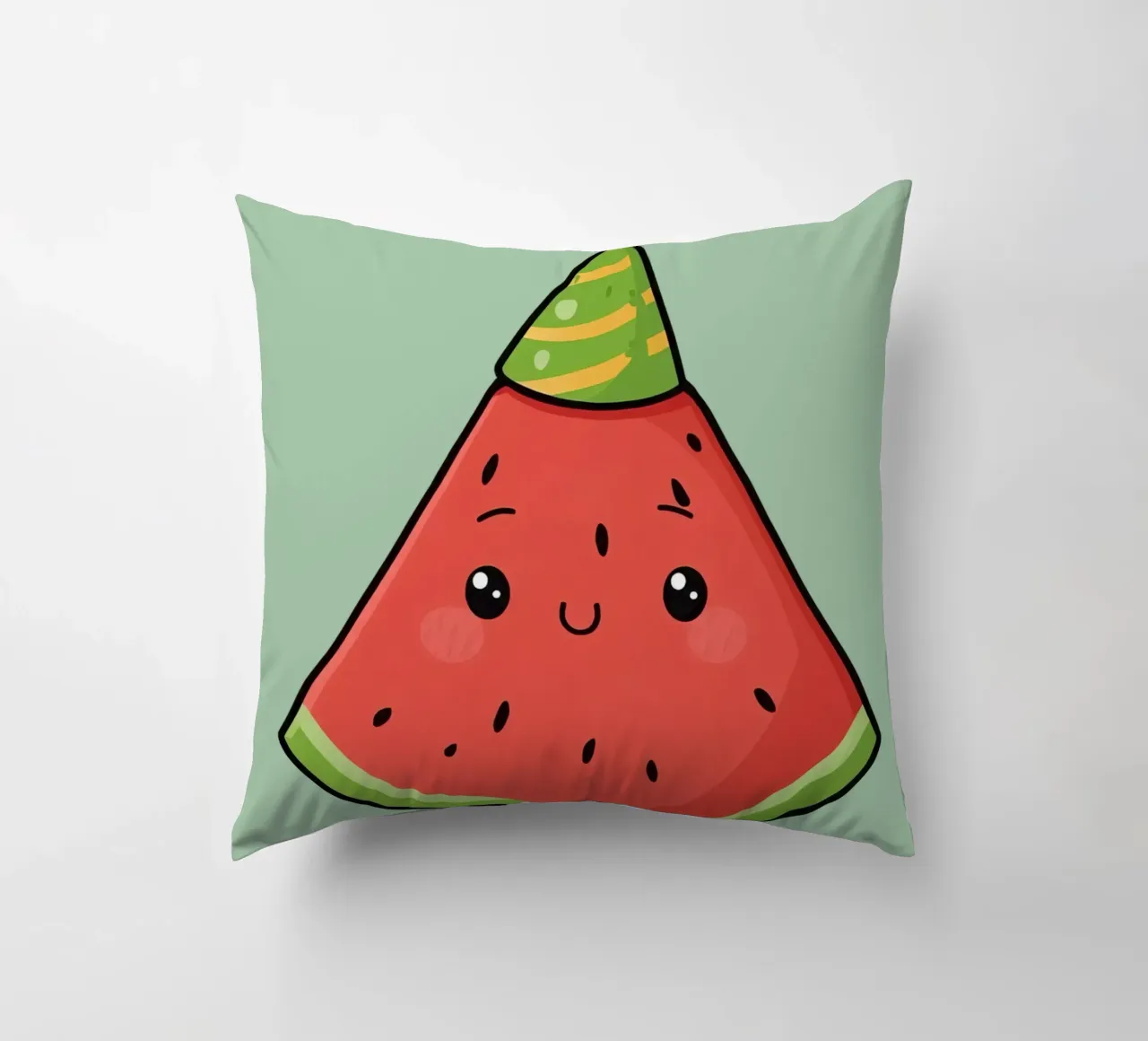 Fetta di cocomero felice con cappello da festa cuscino da DesignDoodle