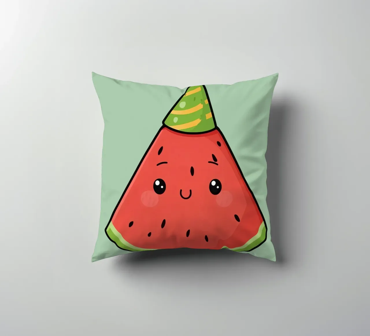 Fetta di cocomero felice con cappello da festa cuscino da DesignDoodle