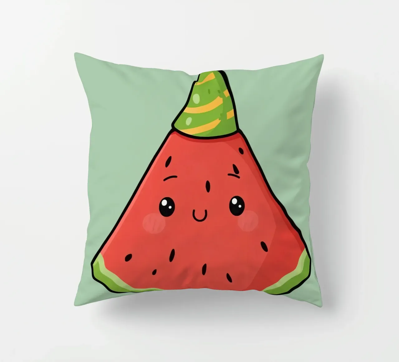 Fetta di cocomero felice con cappello da festa cuscino da DesignDoodle