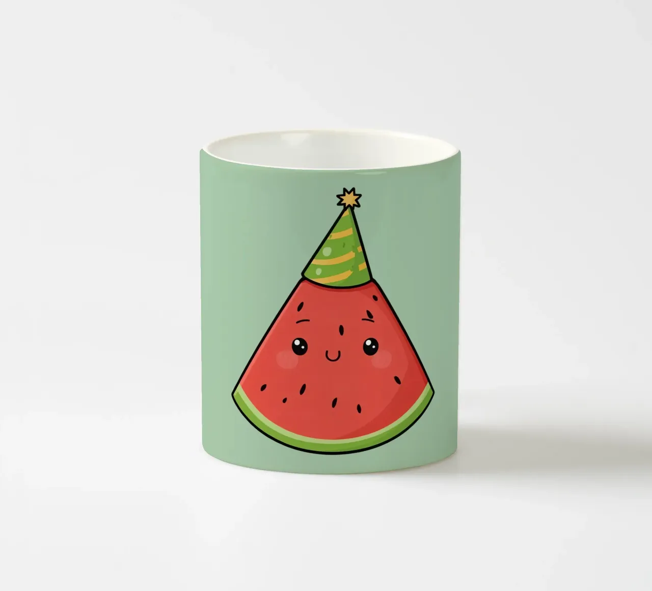 Fetta di cocomero felice con cappello da festa tazza in ceramica da DesignDoodle