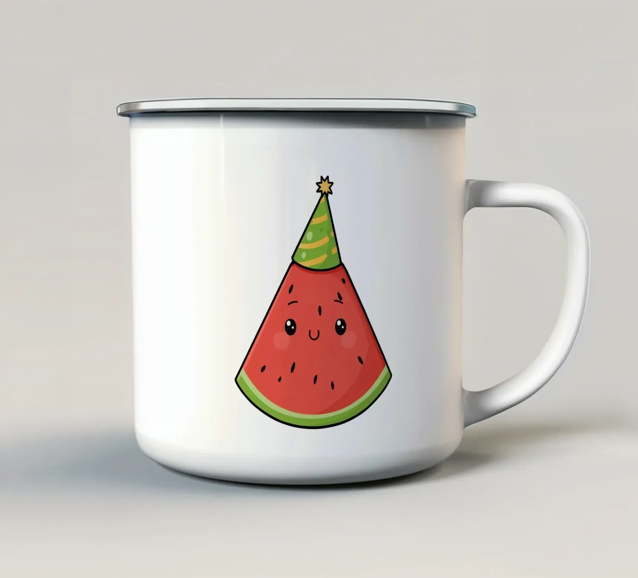 Fetta di cocomero felice con cappello da festa tazza in smalto da DesignDoodle
