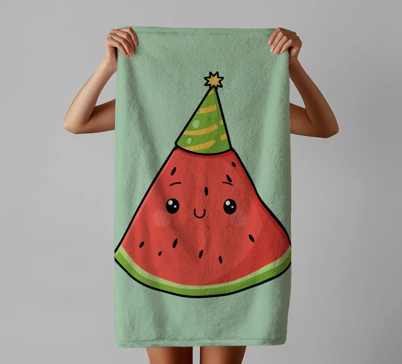 Fetta di cocomero felice con cappello da festa asciugamano da bagno da DesignDoodle