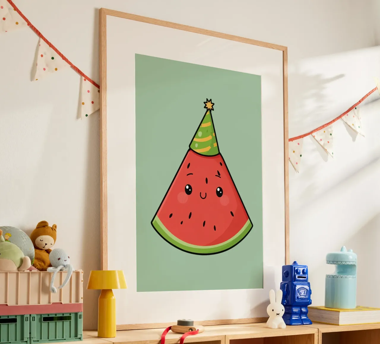 Fetta di cocomero felice con cappello da festa carta hahnemühle da DesignDoodle