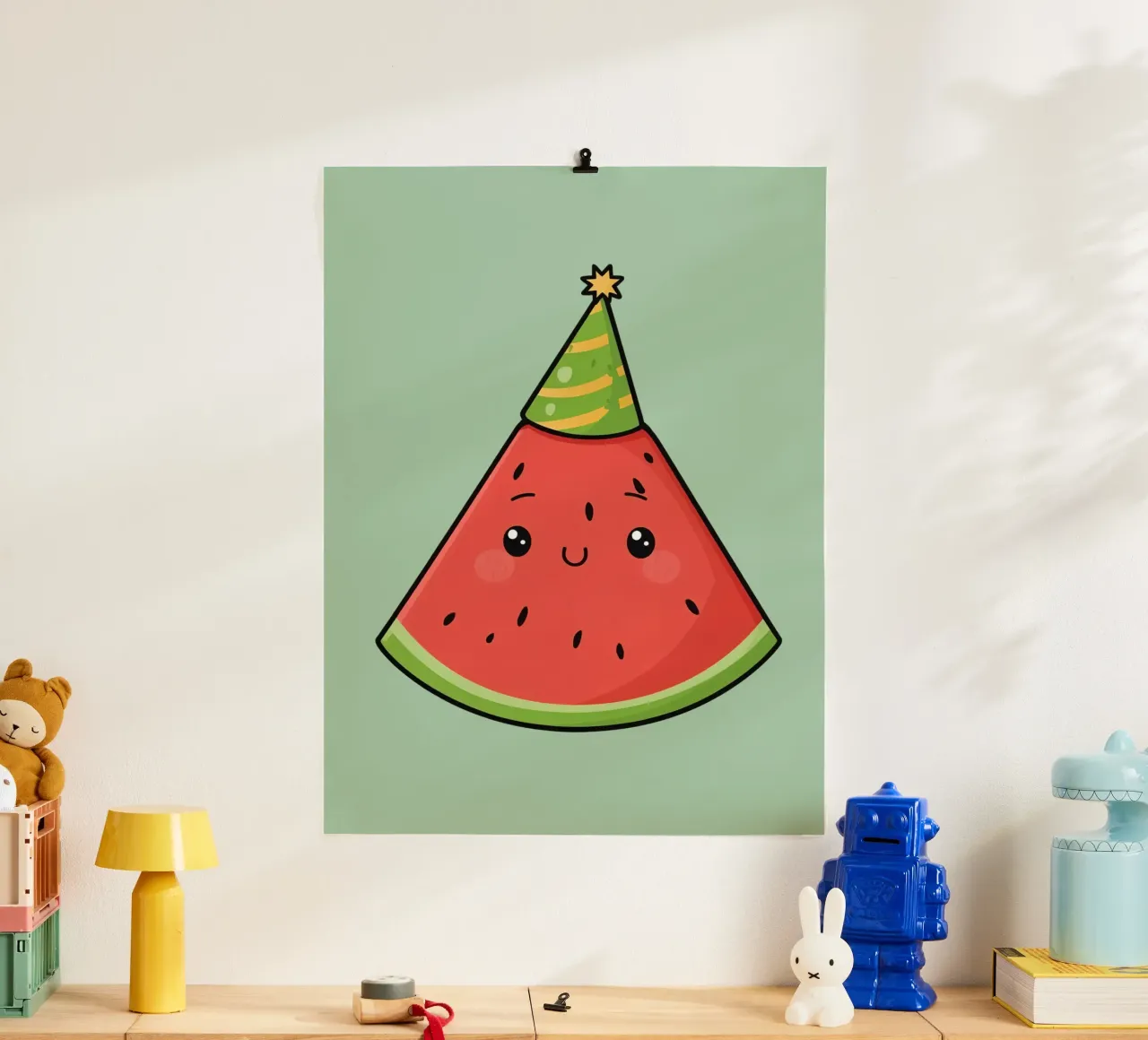 Fetta di cocomero felice con cappello da festa carta hahnemühle da DesignDoodle