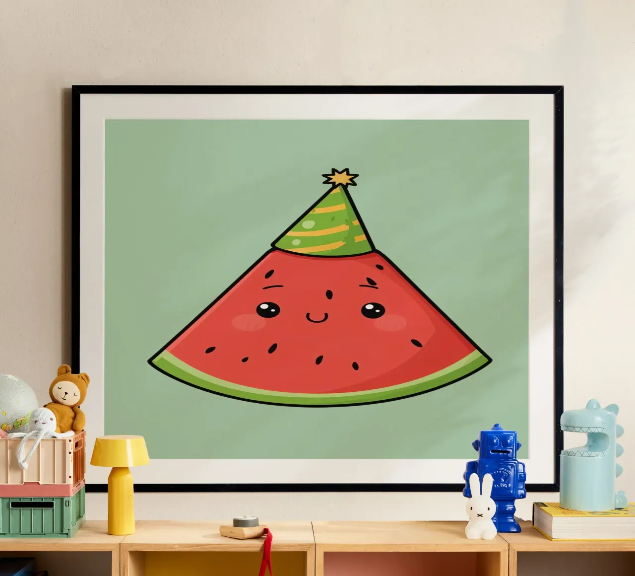 Fetta di cocomero felice con cappello da festa carta hahnemühle da DesignDoodle