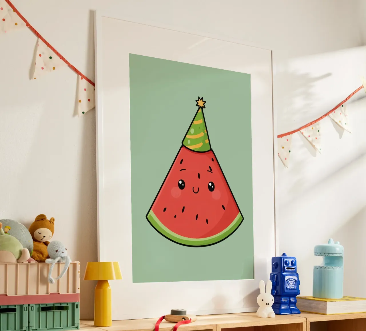 Fetta di cocomero felice con cappello da festa carta hahnemühle da DesignDoodle